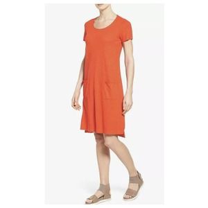 Eileen Fisher Hemp Organic Cotton Twist Coral Orange T-Shirt Dress